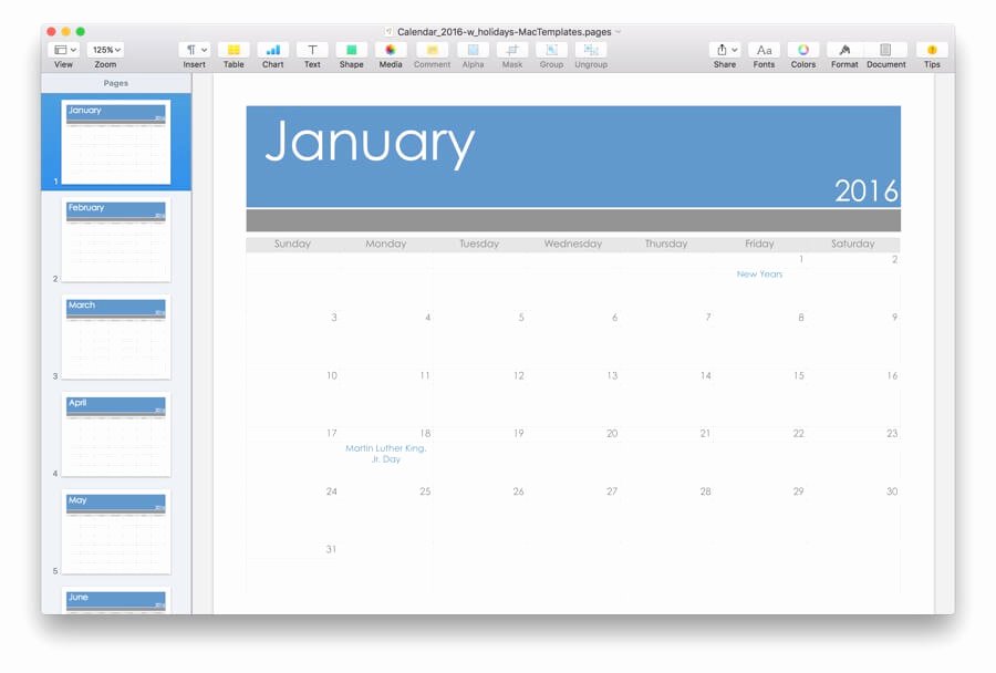Calendar Template for Mac Luxury 2016 Calendar Template for Pages &amp; Pdf Mactemplates