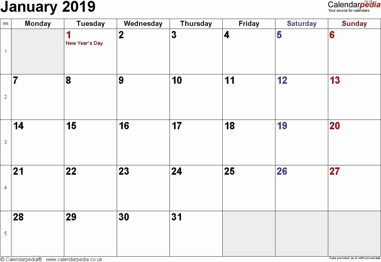 Calendar Template for Mac Unique January 2019 Calendar Word Mac