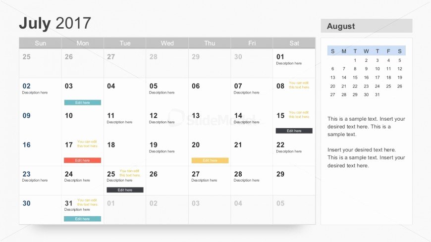 Calendar Template for Powerpoint Elegant Free Writable Calendar 2017 Templates Slidemodel