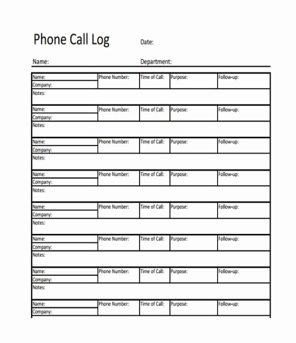 Call Log Template Excel Lovely 17 Call Log Templates In Pdf