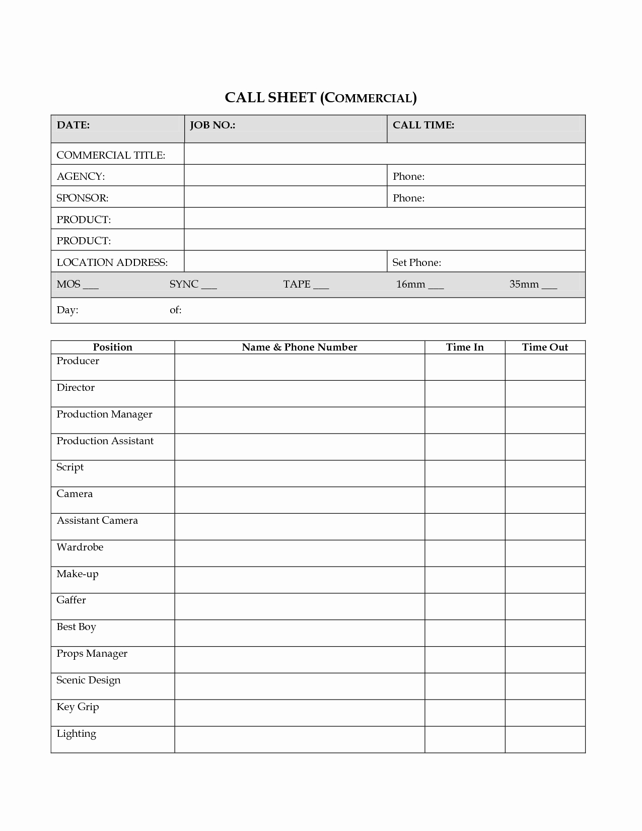 Call Sheet Template Excel Best Of Call Sheet Template Excel Portablegasgrillweber