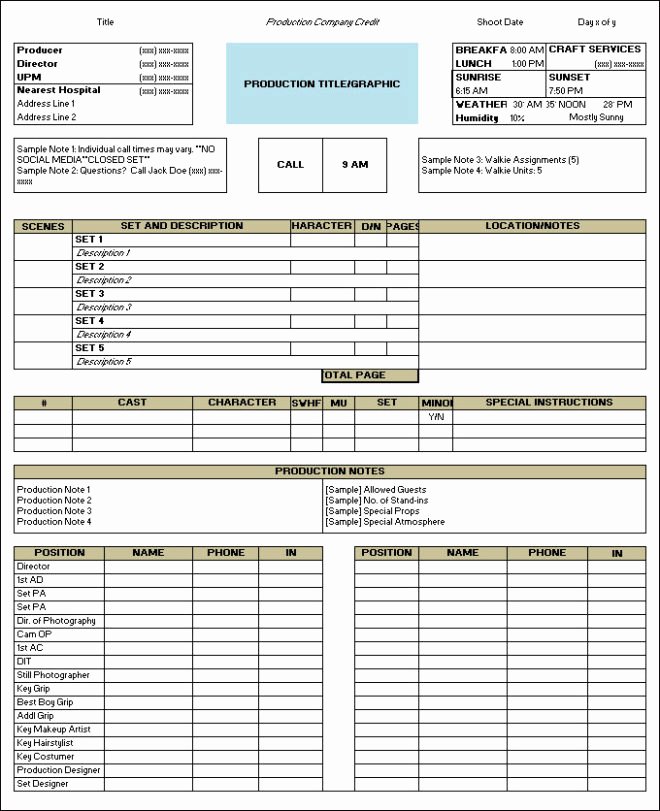 Call Sheet Template Excel Best Of Editable Example Professional Call Sheet Template V M