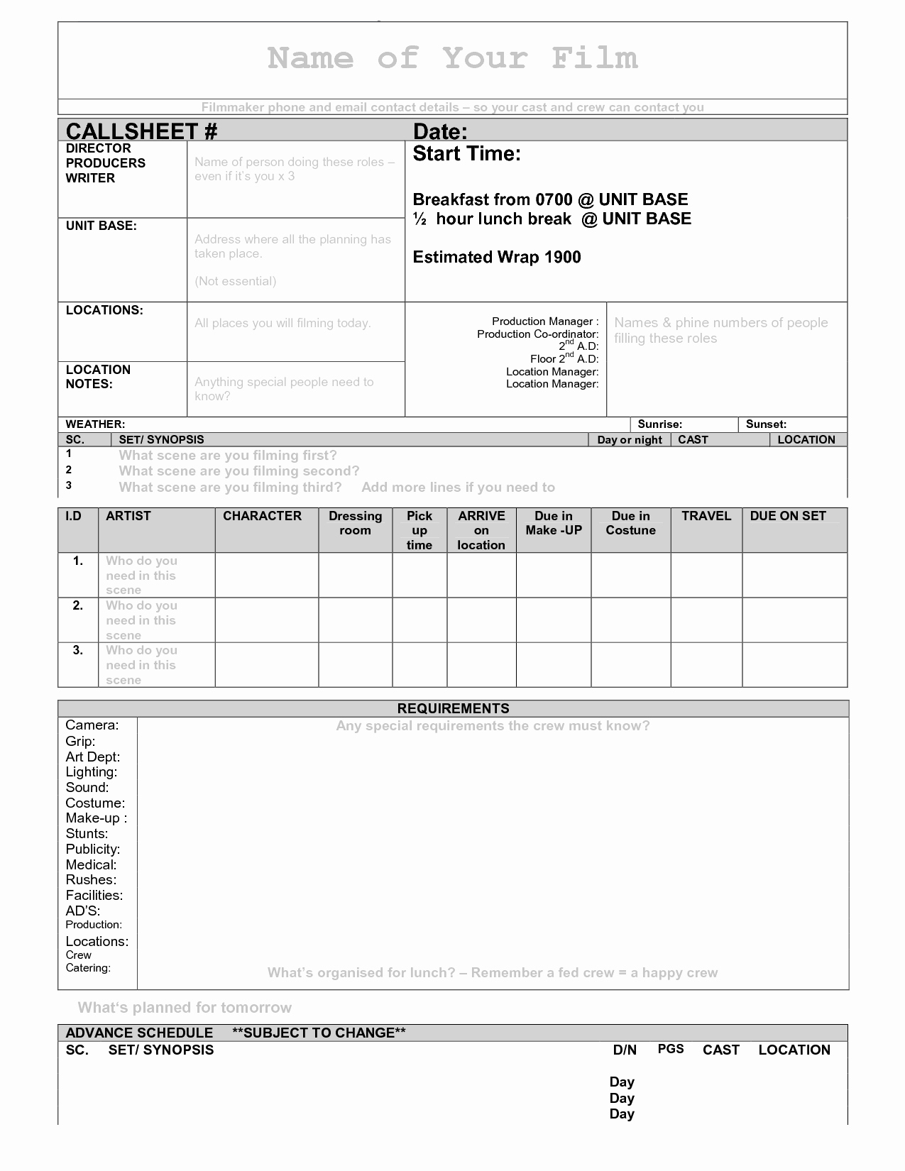 Call Sheet Template Excel Unique 25 Of Call Sheet Template
