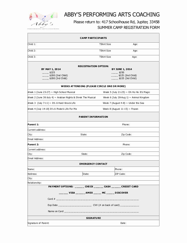 Camp Registration form Template Elegant 2014 Summer Camp Registration form