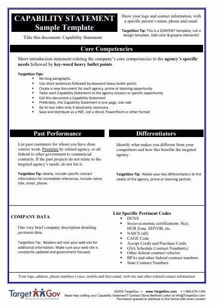 Capability Statement Template Doc Lovely Capability Statement Template