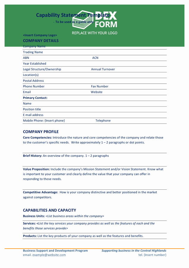 Capability Statement Template Doc New Capability Statement Template In Word and Pdf formats