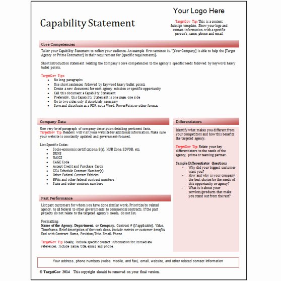 Capability Statement Template Doc Unique Capability Statement Editable Template Red Tar Gov