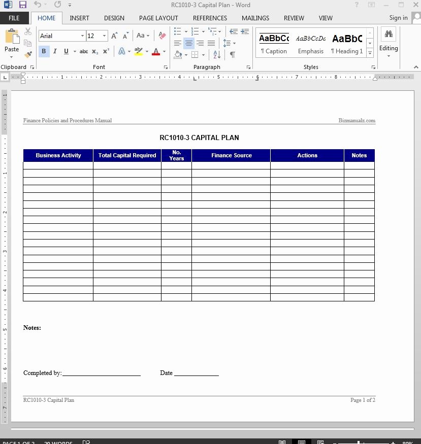 Capital Improvement Plan Template Awesome Capital Plan Template