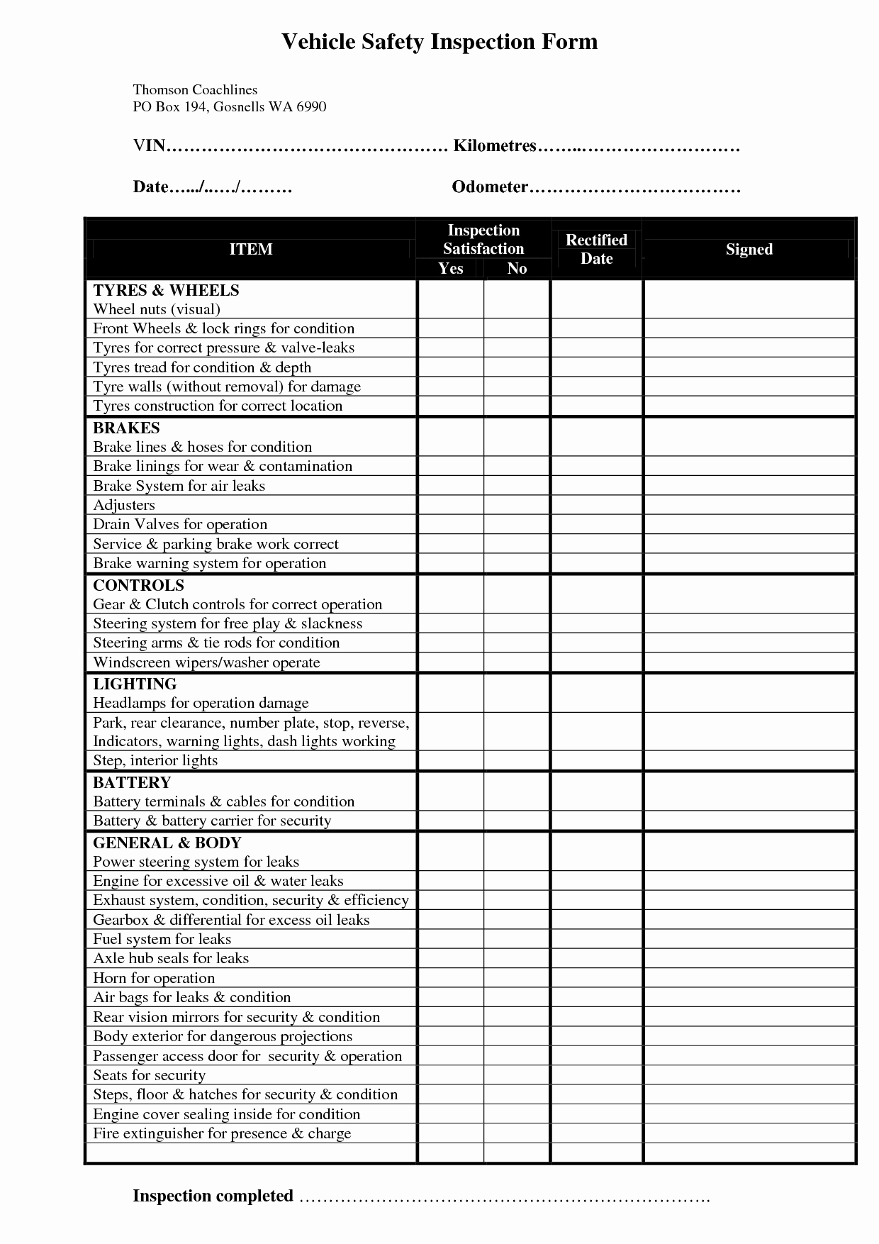 Car Inspection Checklist Template Best Of Safety Inspection Car