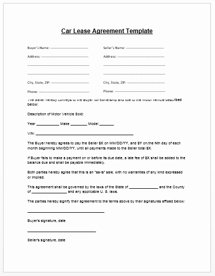 Car Lease Agreement Template Awesome Car Lease Agreement Template Microsoft Word Templates