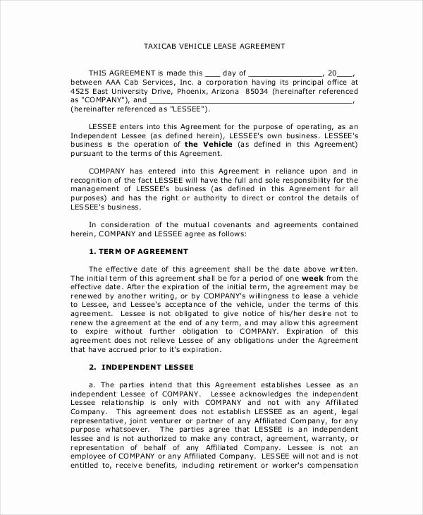 Car Lease Agreement Template Luxury 12 Vehicle Lease Agreement Templates Docs Word