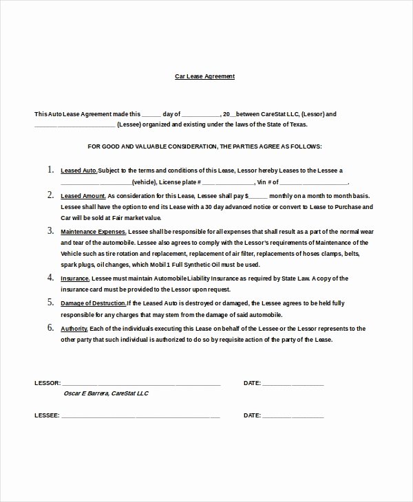 Car Lease Agreement Template Luxury 19 Rental Lease Agreement Free Sample Example format