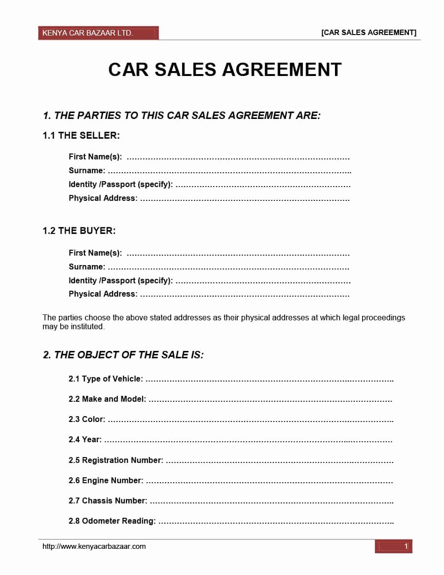 Car Purchase Agreement Template Beautiful 42 Printable Vehicle Purchase Agreement Templates