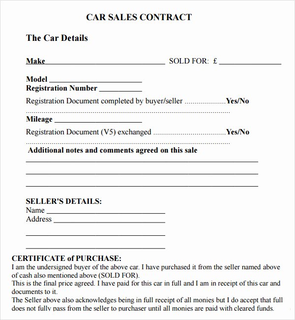 Car Purchase Agreement Template Elegant Sales Agreement Template