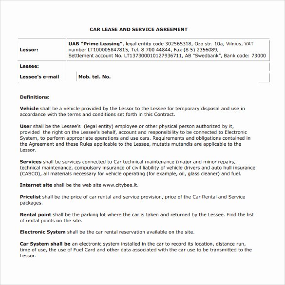 Car Rental Agreement Template Best Of Sample Vehicle Lease Agreement Template 12 Free