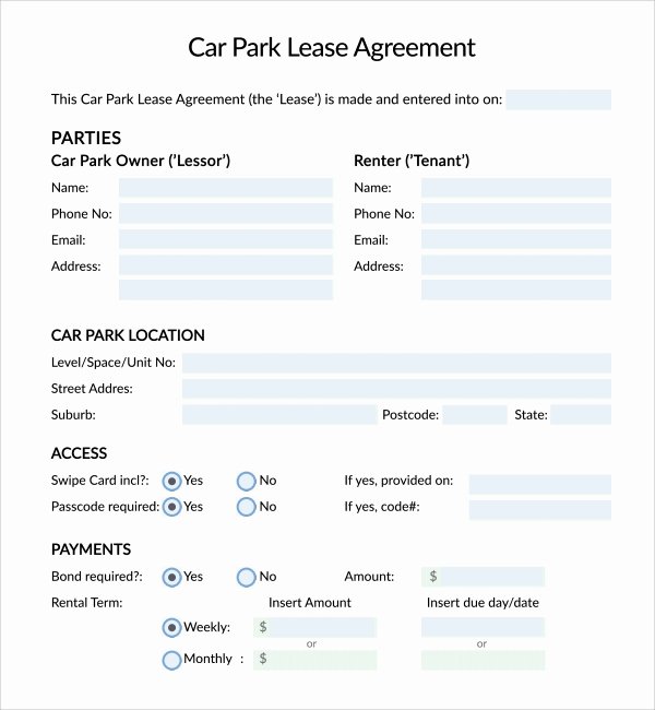 Car Rental Agreement Template Fresh Sample Parking Agreement Template 9 Free Documents In
