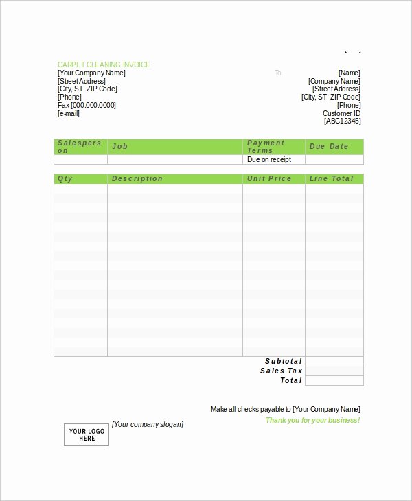 Carpet Cleaning Invoice Template Inspirational Cleaning Invoice Template 7 Free Word Pdf Documents
