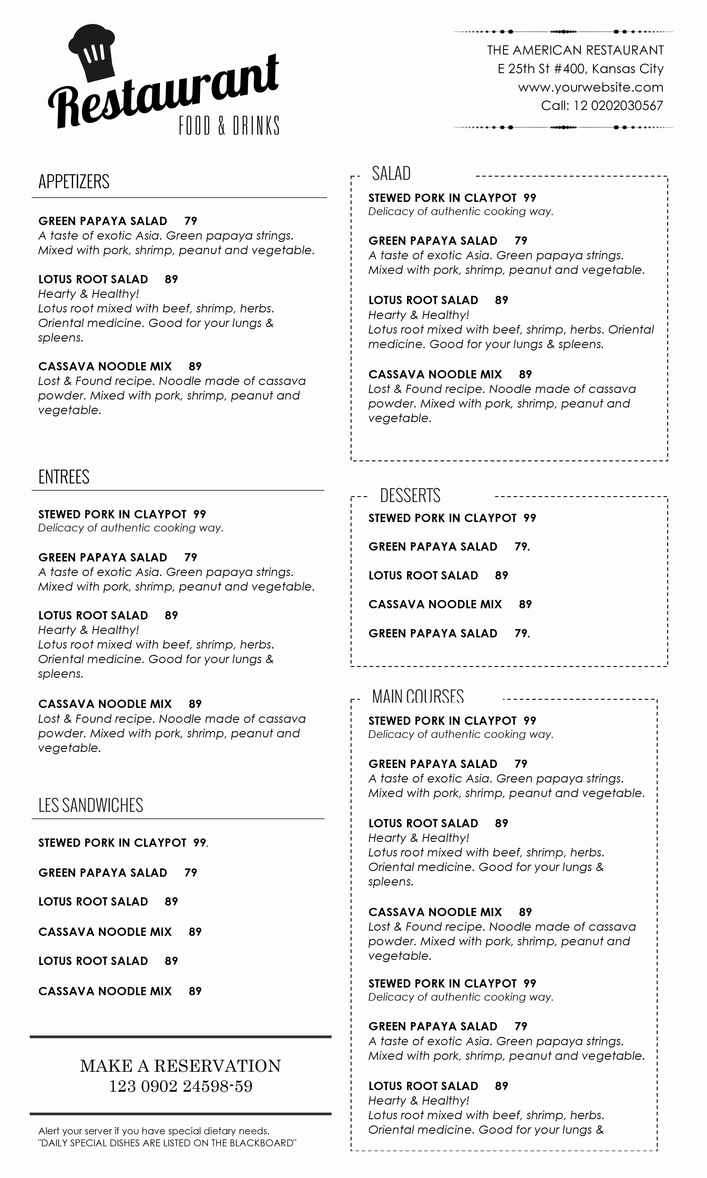 free printable restaurant menus