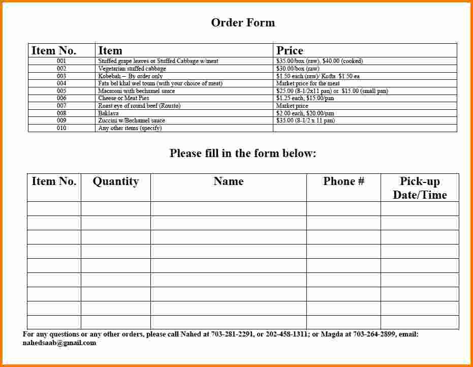 Catering order form Template Awesome 7 Food order form Template Word