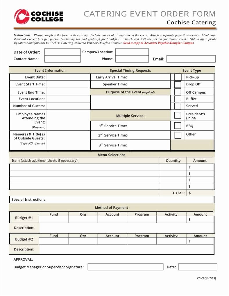 Catering order form Template Luxury 9 event order form Templates