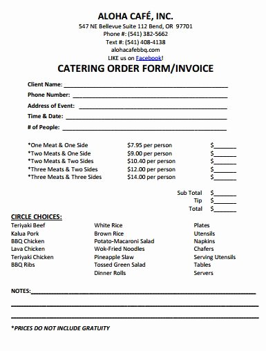 Catering order form Template Luxury Catering Invoice Template 7