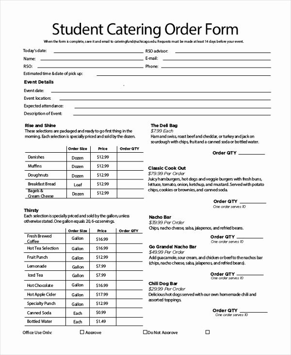 Catering order form Template Luxury Catering order form