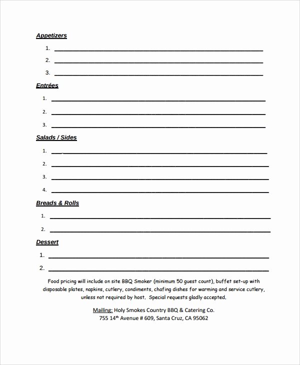 Catering order form Template Unique 7 Sample Catering Quote Templates