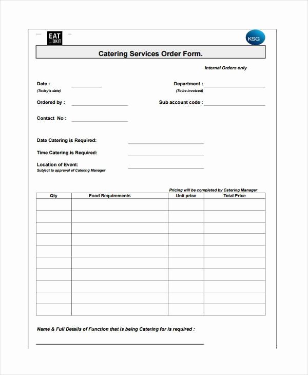 Catering order forms Template Elegant Blank order forms