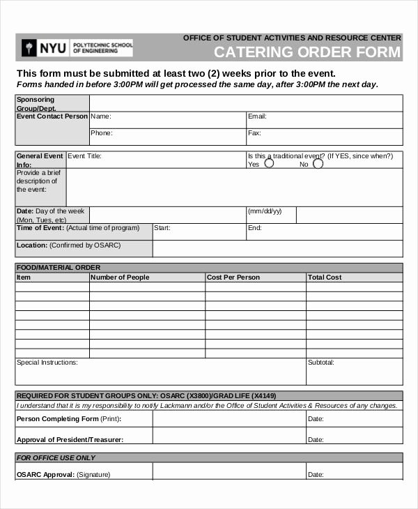 Catering order forms Template Inspirational 16 Catering order forms Ms Word Numbers Pages