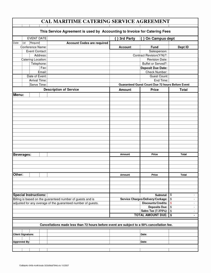 Catering order forms Template New Free Downloadable Catering Contracts forms