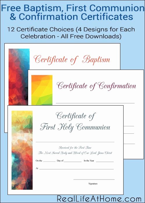 Catholic Baptism Certificate Template Elegant Free Printable Baptism First Munion and Confirmation