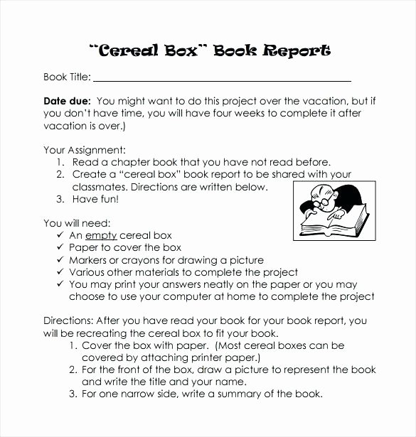 Cereal Box Project Template New Book Report Template Free Cereal Box Book Report Template