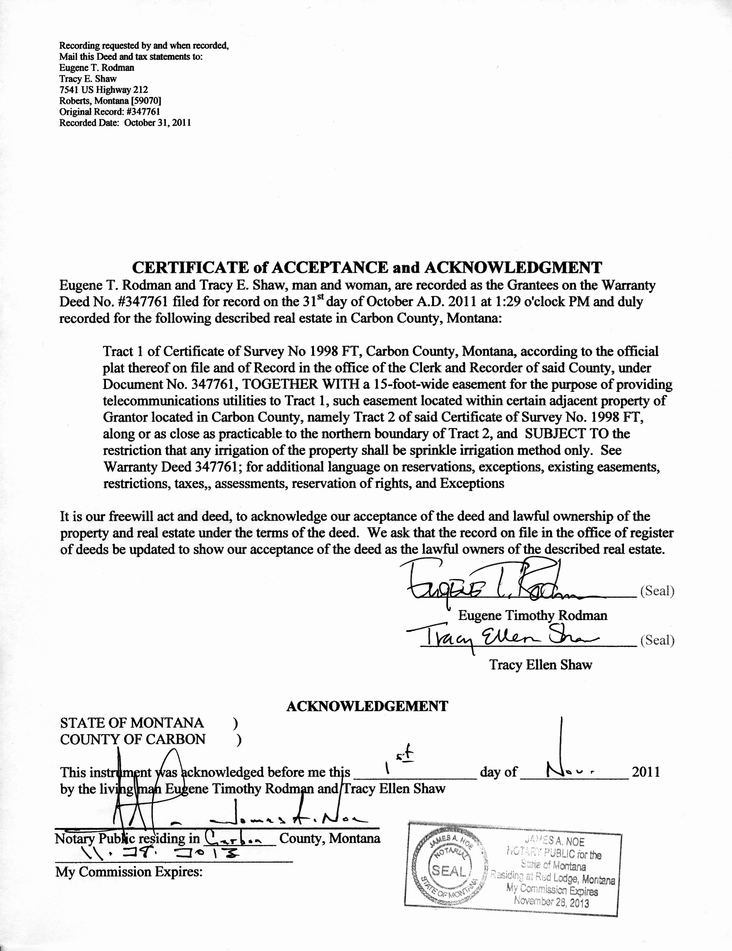 Certificate Of Acknowledgement Template Awesome Certificate Of Acceptance and Acknowledgment Of Warranty