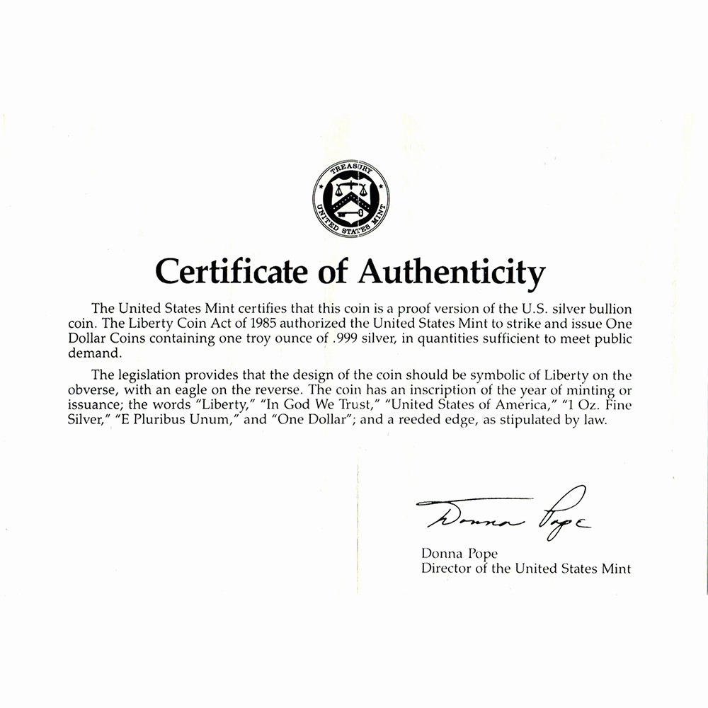 Certificate Of Authenticity Template Beautiful 1989 S American Silver Eagle Proof
