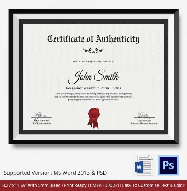 Certificate Of Authenticity Template Beautiful Certificate Of Authenticity Template 27 Free Word Pdf