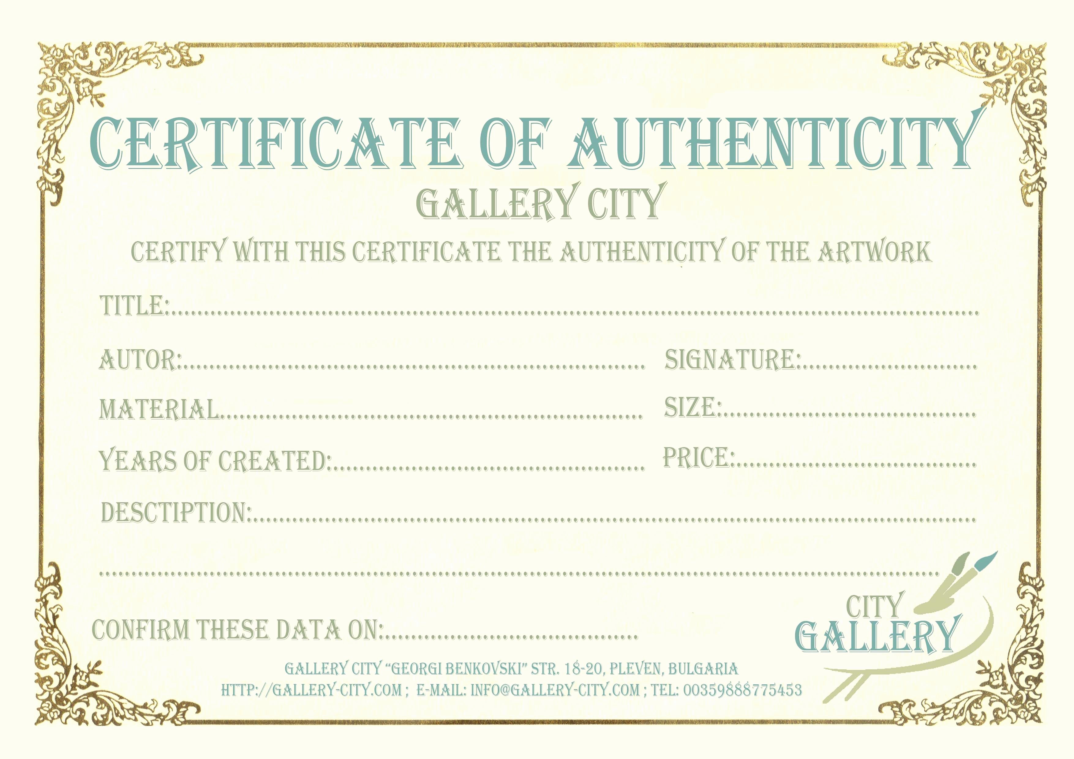 Certificate Of Authenticity Template Elegant Certificate Authenticity Template Art Authenticity