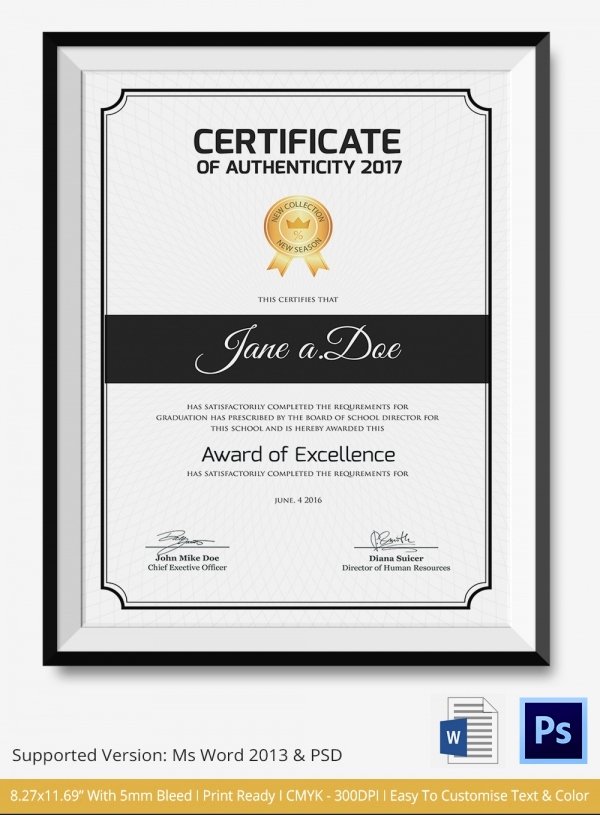 Certificate Of Authenticity Template Elegant Certificate Of Authenticity Template 27 Free Word Pdf
