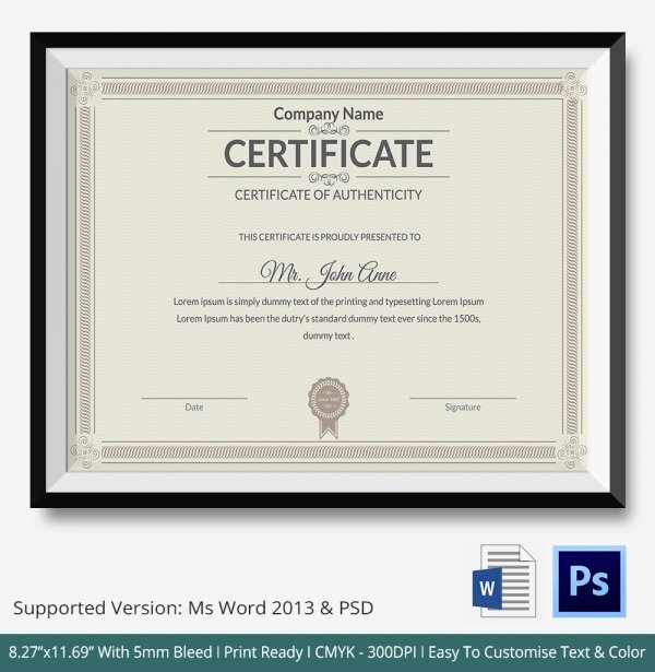 Certificate Of Authenticity Template Fresh Certificate Of Authenticity Template 27 Free Word Pdf