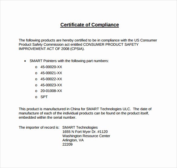 Certificate Of Compliance Template Beautiful Sample Certificate Of Pliance 16 Documents In Pdf