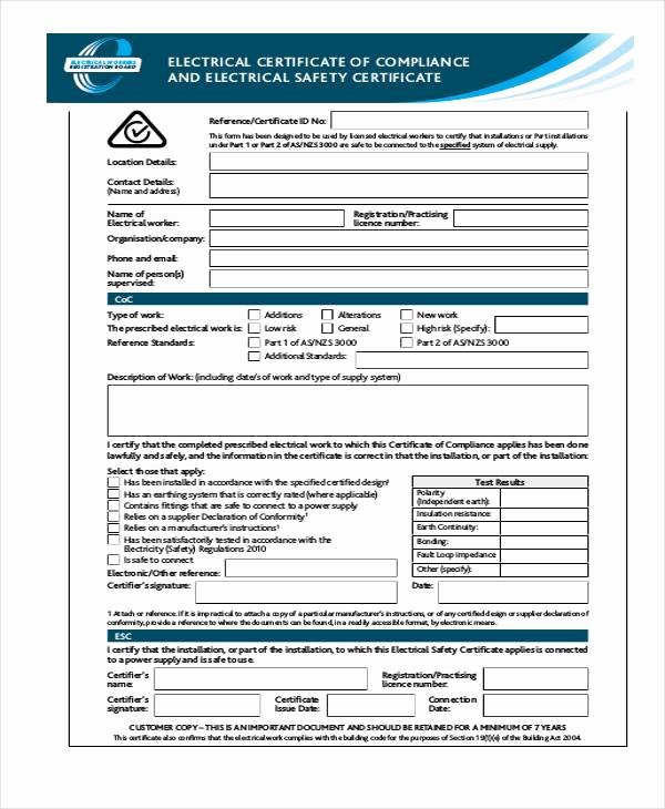 Certificate Of Compliance Template Elegant Certificate form Templates