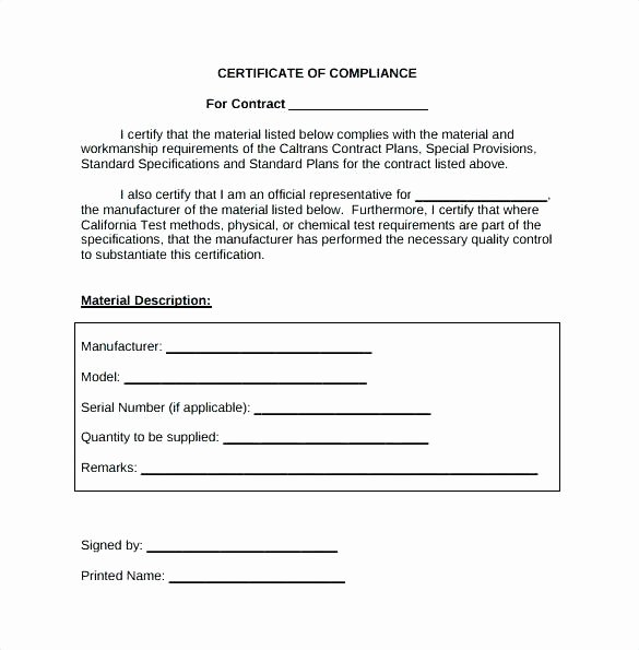 Certificate Of Compliance Template Inspirational Letter Conformance Template Certificate Conformity