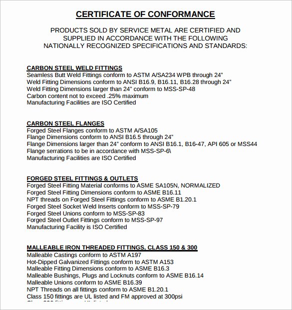 Certificate Of Conformance Template Beautiful Sample Certificate Of Conformance 21 Documents In Pdf
