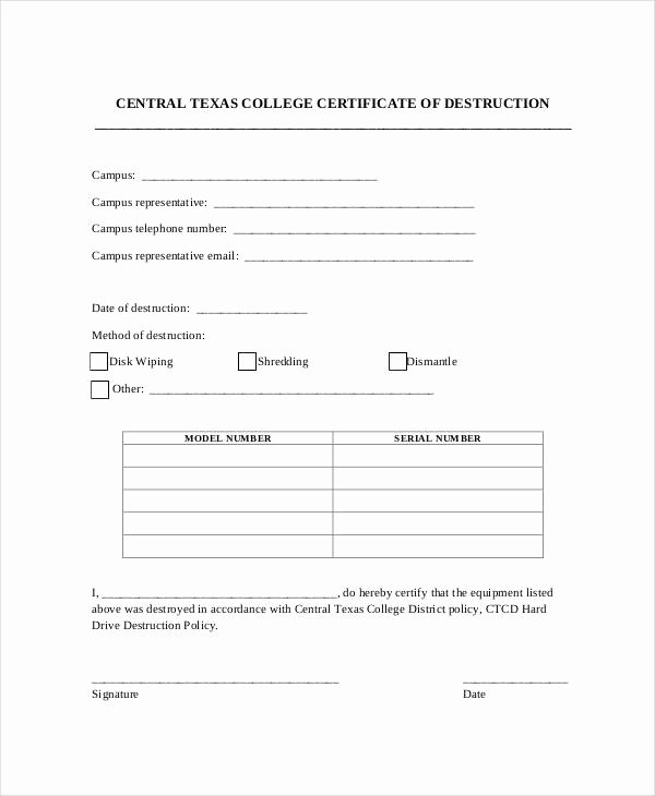 Certificate Of Destruction Template Awesome Certificate Destruction Template 12 Pdf Word Ai