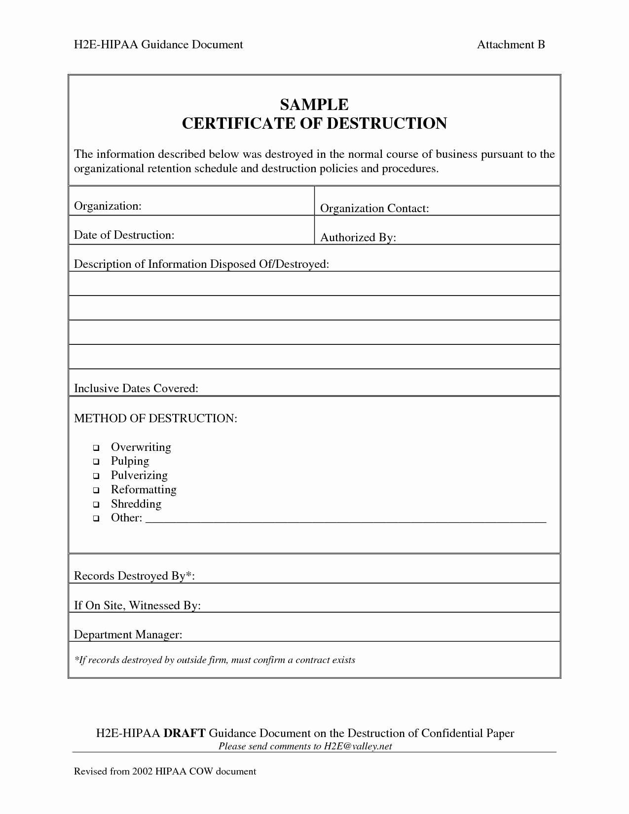 Certificate Of Destruction Template Best Of Certificate Destruction Template Word Reeviewer