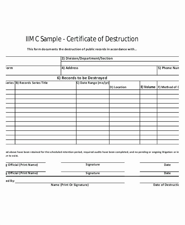 Certificate Of Destruction Template Luxury Certificate Of Data Destruction Template – Obconline