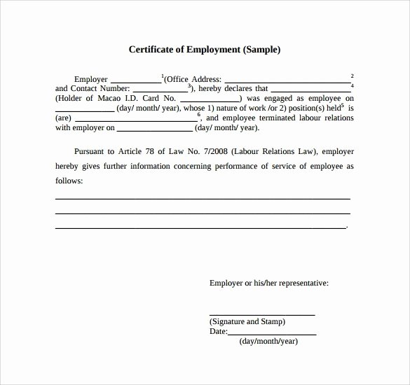 Certificate Of Employment Template New Certificate Employment Samples Word Excel Samples