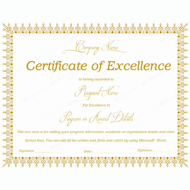 Certificate Of Excellence Template Beautiful 89 Elegant Award Certificates for Business and School events