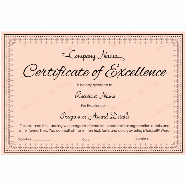 Certificate Of Excellence Template Lovely 89 Elegant Award Certificates for Business and School events