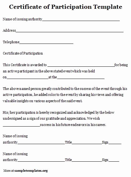 Certificate Of Participation Template Beautiful Certificate Of Participation Template
