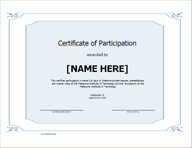 Certificate Of Participation Template Elegant Certificate Of Participation Template for Word